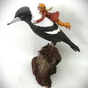 Carol Clitheroe's "Magpie Adventure" Handmade Clay Sculpture artwork for sale