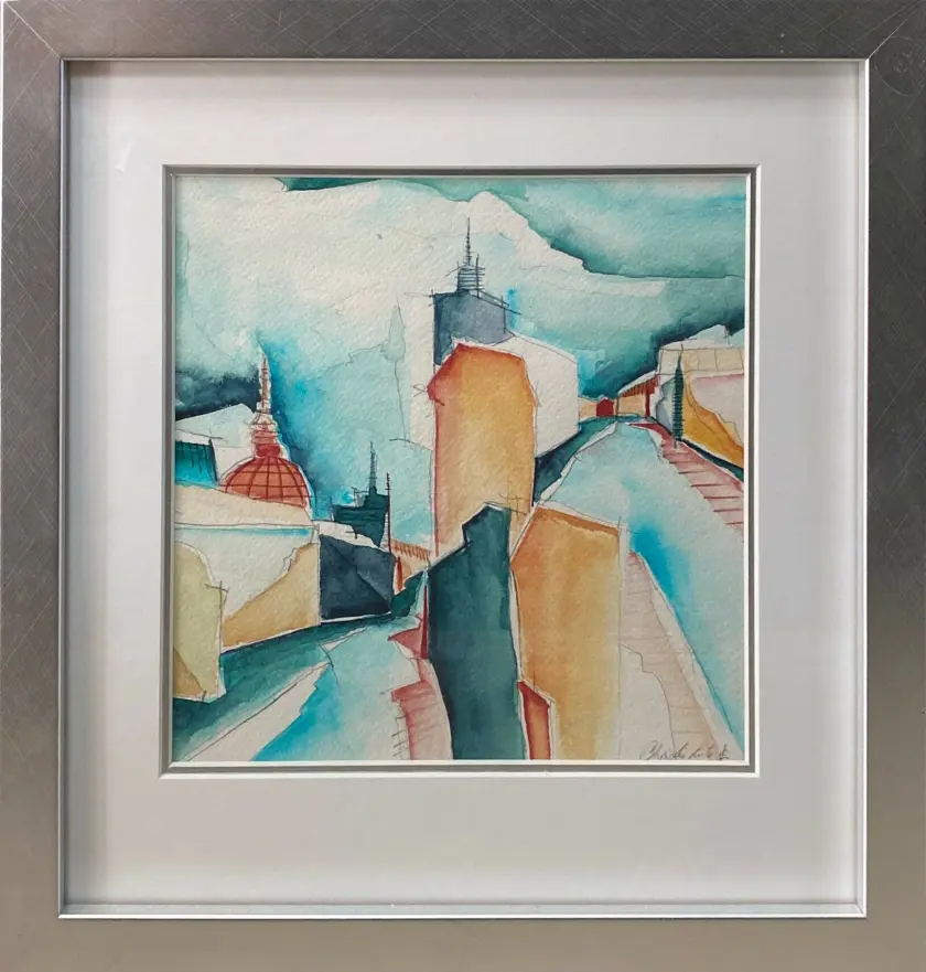 Christin Lutze's "City Skies" original painting for sale product