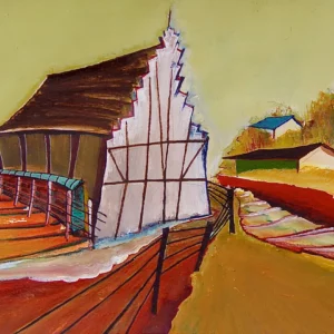 Christin Lutze's "Crooked Barn" original painting for sale product