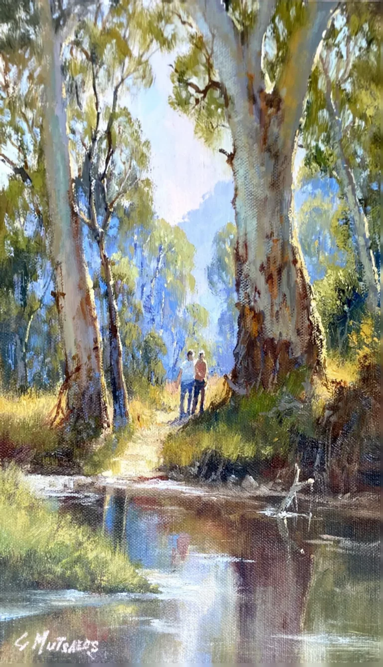 Gerard Mutsaers' "Embracing the Serenity of Morning" Oil on Canvas Board artwork for sale