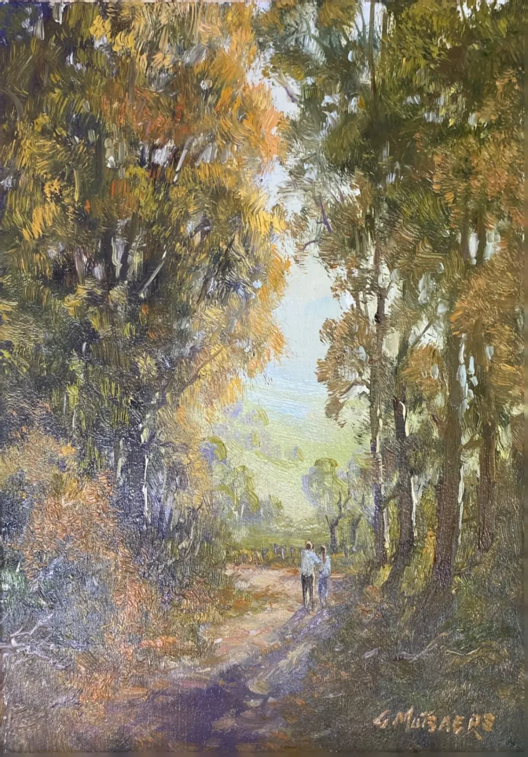 Gerard Mutsaers' "Morning Walk" Oil on Canvas Board artwork for sale