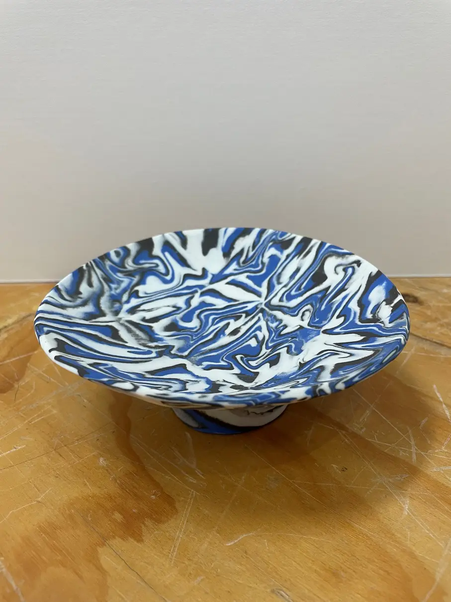 Jane Aitken's "Into The Blue Neriage Round Trinket Bowl" Neriage porcelain handbuilt product
