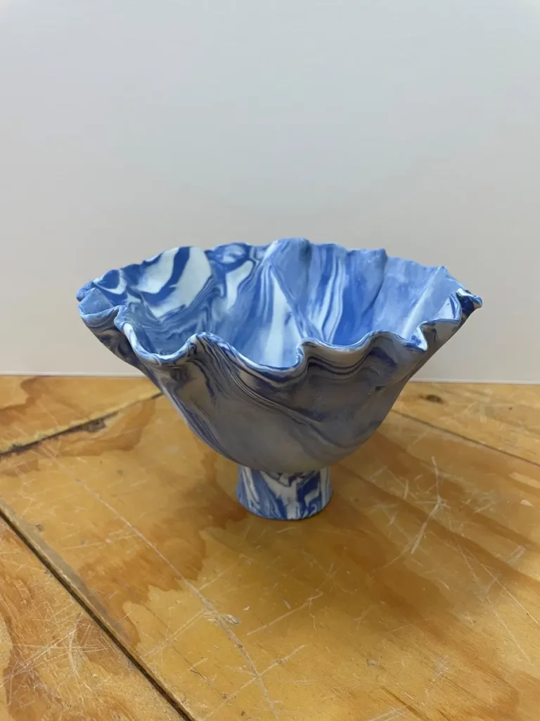 Jane Aitken's "Neriage Ocean Fluted Bowl" Nerikomi and porcelain handbuilt product