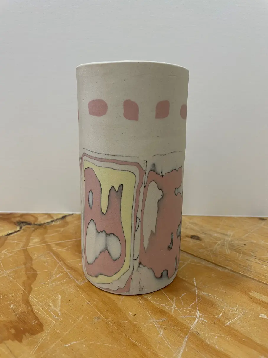 Jane Aitken's "Pink Lake Nerikomi Cylinder" Nerikomi and porcelain handbuilt product