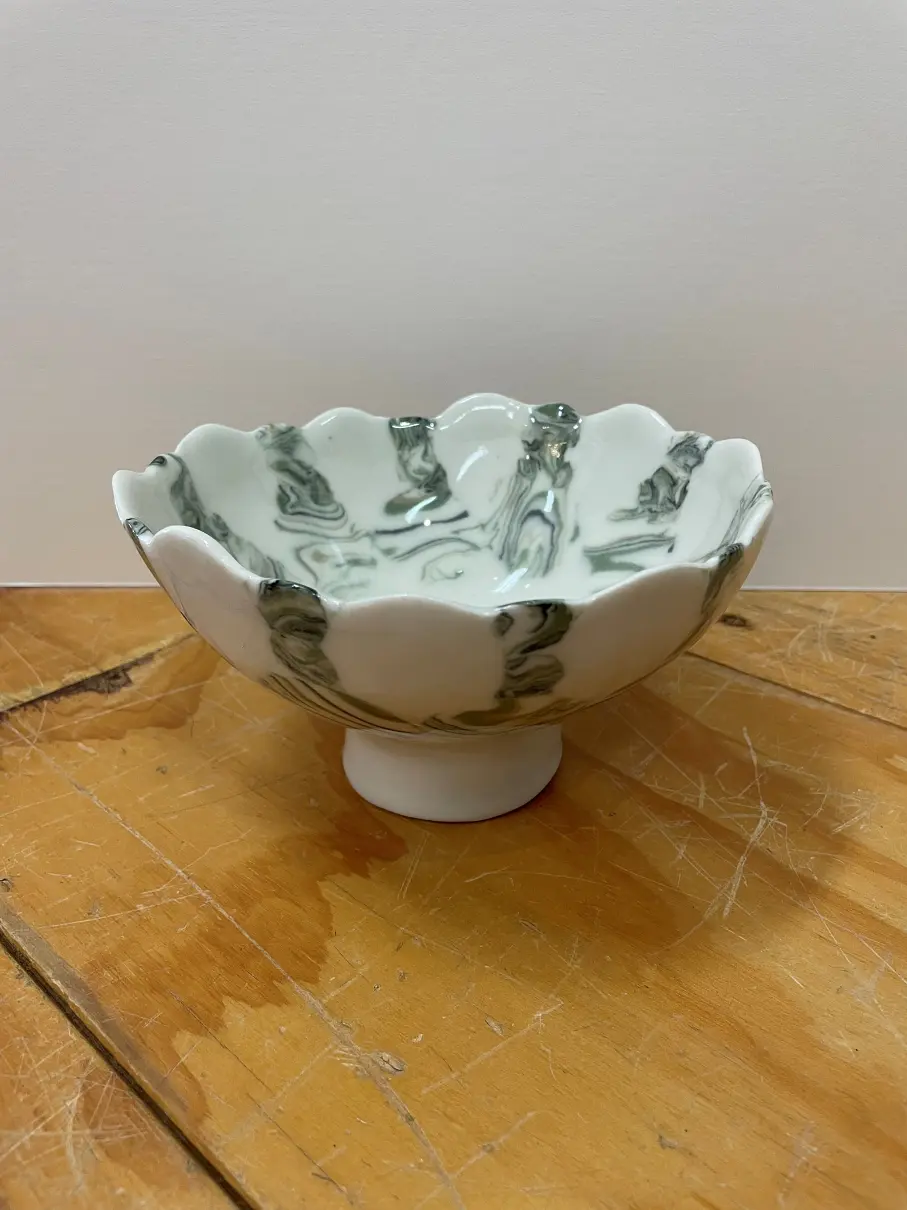 Jane Aitken's "White And Green Japanese Nerikomi Bowl" Nerikomi and porcelain handbuilt product