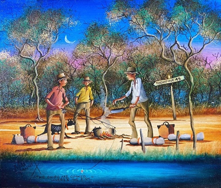 Max Mannix's "The Chips are cooked - where's the fish?" oil painting product