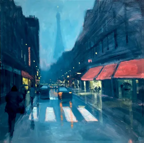 Mike Barr late coffee in paris acrylic on canvas 76 x 76 cm's ""  artwork for sale