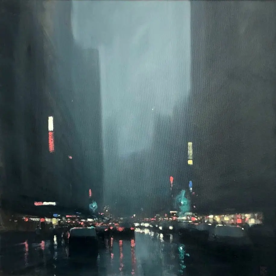 Mike Barr's "City Lights" Oil on Canvas artwork for sale