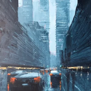 Mike Barr's "High Street Rain" Acrylic artwork for sale