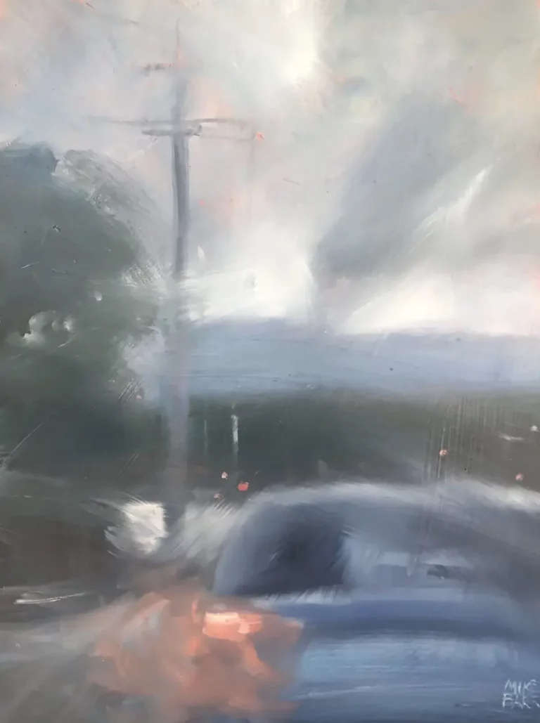 Mike Barr's "Portrush Deluge" Oil on Board artwork for sale
