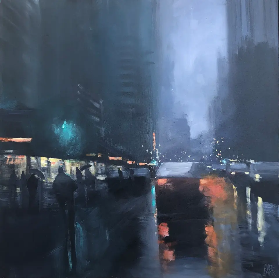 Mike Barr's "Late city rain" Acrylic on canvas artwork for sale