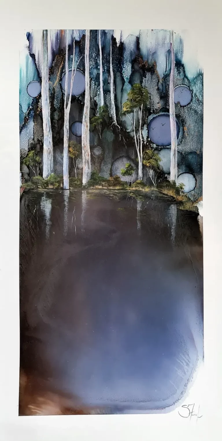 Suzy French "Mystery Forest" Ink & Oil on Aluminium Panels painting original art for sale product