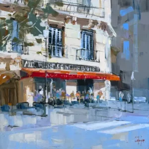 Craig penny's "Cafe at notre dame" Acrylic on canvas artwork for sale