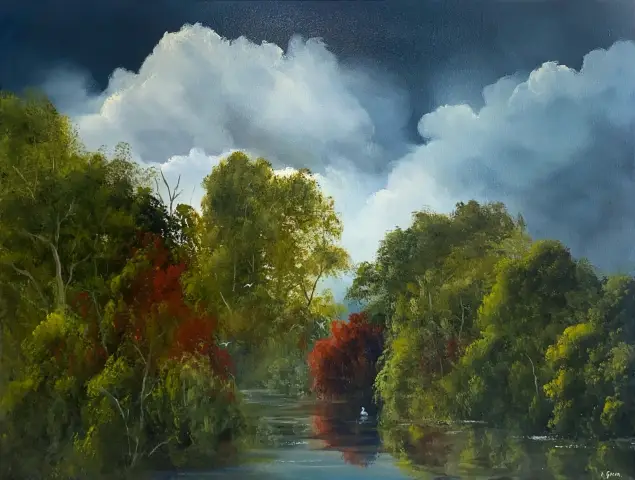 Elaine green's "Calm after the storm" Oil on linen artwork for sale