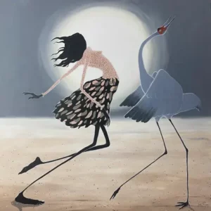 Judy posser's "Desert Dancer with Brolga" Acrylic on canvas artwork for sale