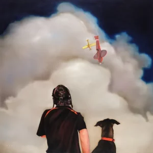 Tara spicer's "Dog fighting 101" Oil on canvas artwork for sale